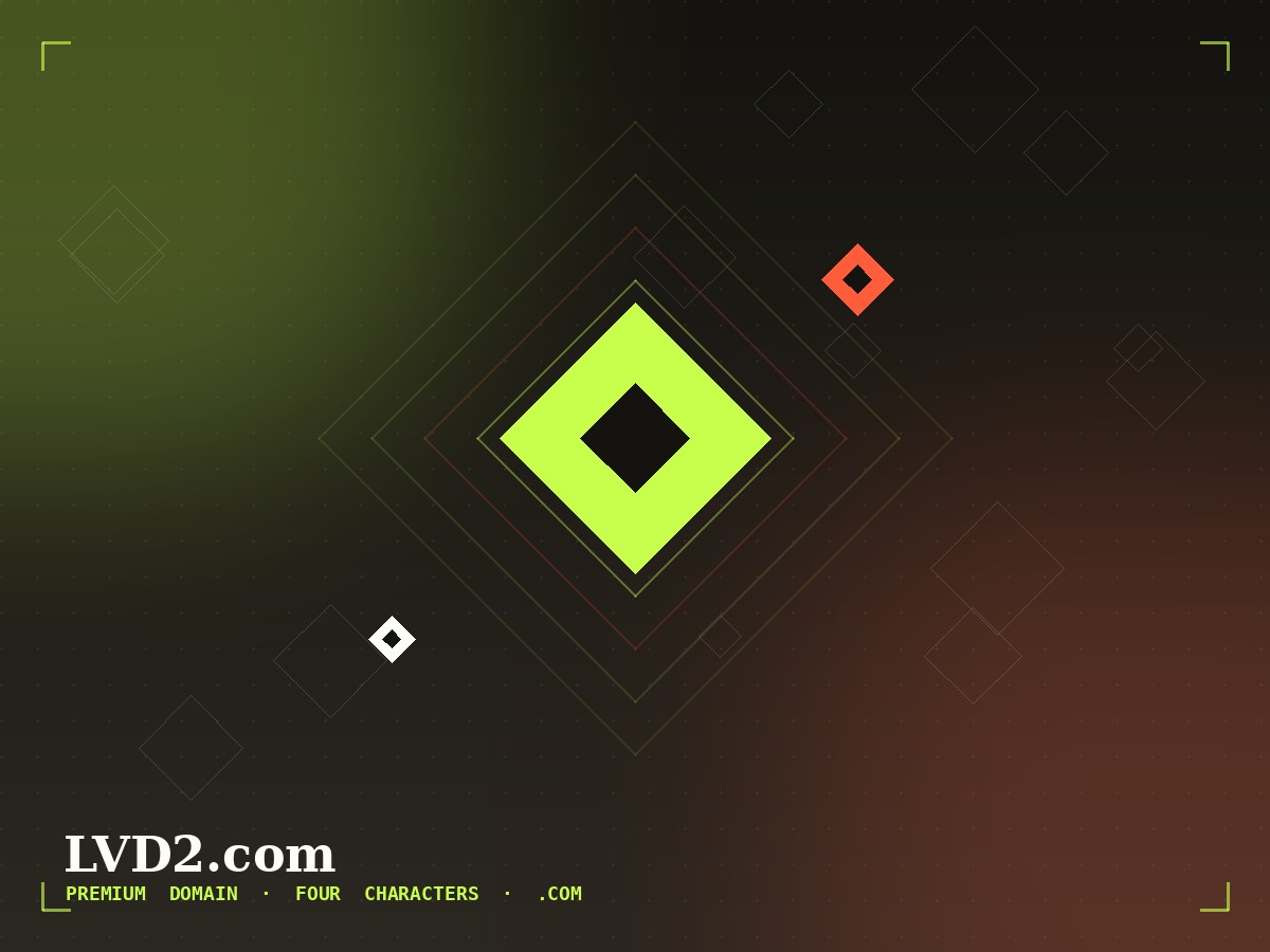 Abstract geometric artwork representing the LVD2.com brand mark in ink, lime, and ember tones